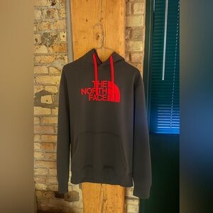 The North Face Men's Charcoal Hoodie with Red Logo